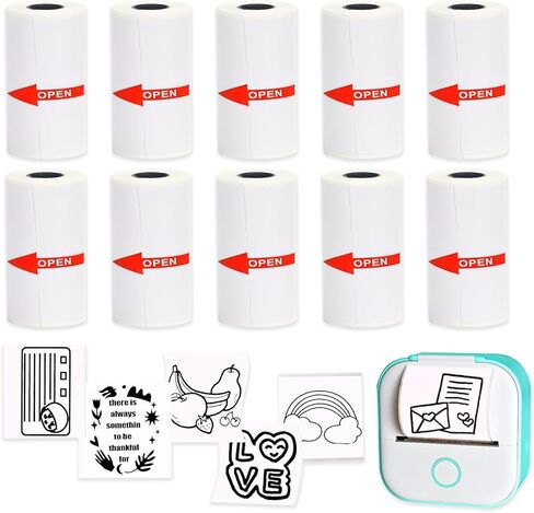 10 Rolls 53x28mm Mini Printer Paper - 10 White Compatible with M02/T02 Printers, Thermal Sticker Paper for Photos, Lists, Study Notes & Scrapbooking in Saudi Arabia