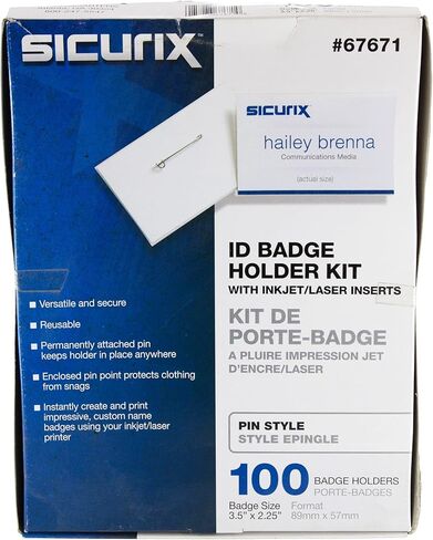Pin Style Printable Badge Kit 3 1/2" x 2 1/4" Horizontal 100 Pack (67671) in Saudi Arabia