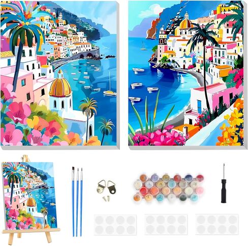 TOSTOG Majestic National Parks 4 Pack Framed Canvas Paint by Numbers Art Kit for Adults and Kids, Beginner Acrylic Oil Painting Supplies with Wooden Frame for Home Wall Decor 20 * 25 cm/8 * 10 in in Saudi Arabia