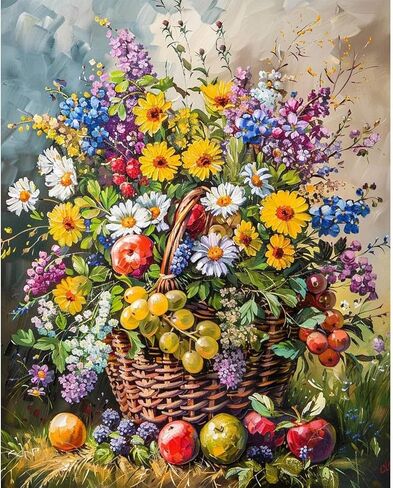 YALKIN Floral Paint by Numbers for Adults, 16x20 Inch DIY Flower Acrylic Painting Kit for Beginners, Easy Canvas Art Crafts with Brushes & Paints for Relaxing Home Wall Decor Gift in Kuwait