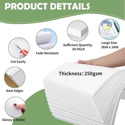 24x36 inches Poster Paper Set of 30, White Large Poster Board, Blank Display Boards, Heavyweight Poster Paper Bulk for School, Office & Craft Projects in Kuwait