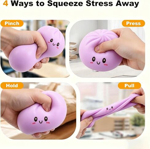 Squishy Dumpling, Sensory Stress Ball for Adults – Anxiety & Stress Relief Fidget, Silent Office Desk Squeeze, Occupational Therapy Hand Therapy, Smiley Face (Pink) in Saudi Arabia