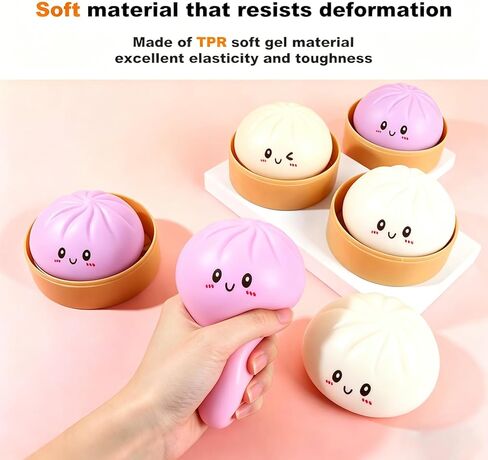 Squishy Dumpling, Sensory Stress Ball for Adults – Anxiety & Stress Relief Fidget, Silent Office Desk Squeeze, Occupational Therapy Hand Therapy, Smiley Face (Pink) in Saudi Arabia