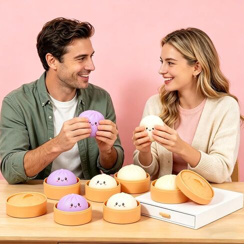 Squishy Dumpling, Sensory Stress Ball for Adults – Anxiety & Stress Relief Fidget, Silent Office Desk Squeeze, Occupational Therapy Hand Therapy, Smiley Face (Pink) in Saudi Arabia
