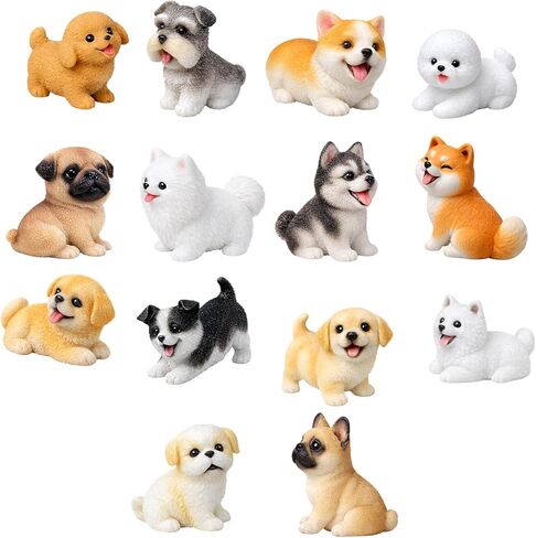 Mini Dog Figurines, 14 Unique Dog Breed Collectibles, Hand-Painted Miniature Animal Figures, Realistic Small Dog Statues for Home Decor, Desk Ornaments and Gifts in Saudi Arabia