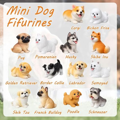 Mini Dog Figurines, 14 Unique Dog Breed Collectibles, Hand-Painted Miniature Animal Figures, Realistic Small Dog Statues for Home Decor, Desk Ornaments and Gifts in Saudi Arabia