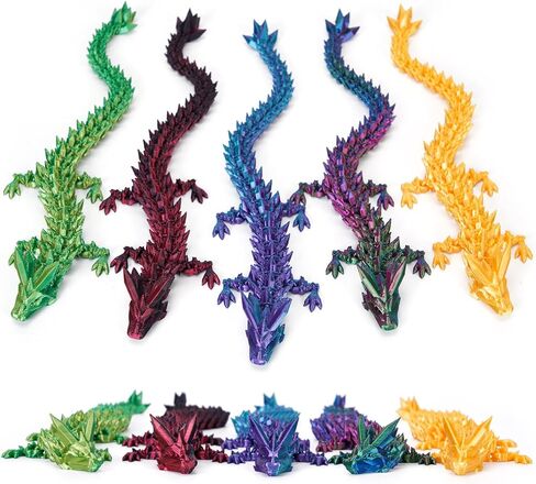 5pc 3D Printed Dragon Fidget Toy, Articulated Dragon, Full Articulated Crystal,Home Office Decor Executive Desk Toys (5PC-2) in Saudi Arabia
