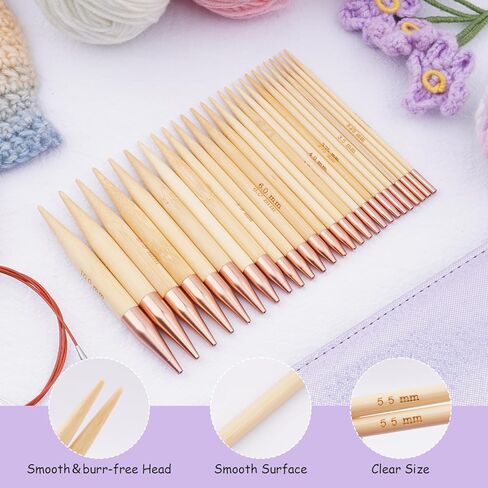 Hobekoee Bamboo Interchangeable Circular Knitting Needles Set 13 Pairs Interchangeable Knitting Needles 3.0mm~10.0mm in Saudi Arabia