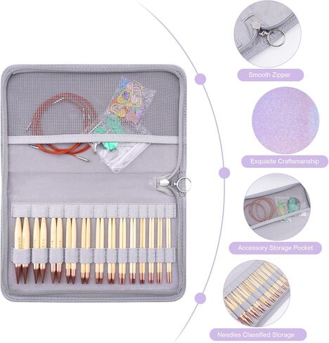 Hobekoee Bamboo Interchangeable Circular Knitting Needles Set 13 Pairs Interchangeable Knitting Needles 3.0mm~10.0mm in Saudi Arabia