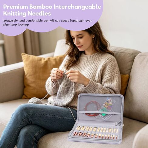 Hobekoee Bamboo Interchangeable Circular Knitting Needles Set 13 Pairs Interchangeable Knitting Needles 3.0mm~10.0mm in Saudi Arabia