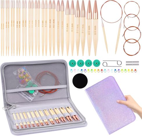 Hobekoee Bamboo Interchangeable Circular Knitting Needles Set 13 Pairs Interchangeable Knitting Needles 3.0mm~10.0mm in Saudi Arabia