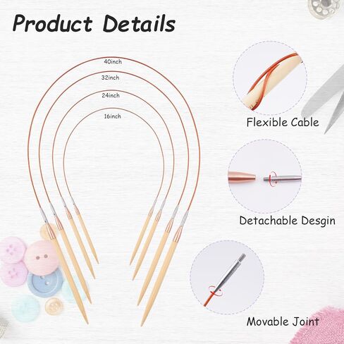 Hobekoee Bamboo Interchangeable Circular Knitting Needles Set 13 Pairs Interchangeable Knitting Needles 3.0mm~10.0mm in Saudi Arabia