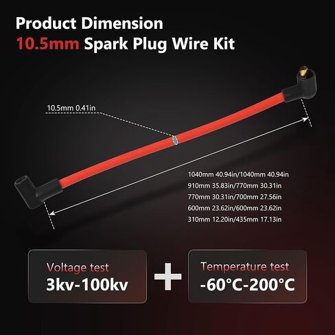HYR 10.5mm Racing Spark Plug Wire Set 10PCS for Ford F150 1979-1995, Mustang 1964-1995, 5.0L 5.8L SBF Small Block Ford V8 302 351w, High Performance Red Ignition Cable Wire in Kuwait