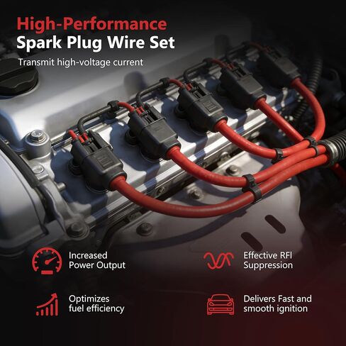 HYR 10.5mm Racing Spark Plug Wire Set 10PCS for Ford F150 1979-1995, Mustang 1964-1995, 5.0L 5.8L SBF Small Block Ford V8 302 351w, High Performance Red Ignition Cable Wire in Kuwait