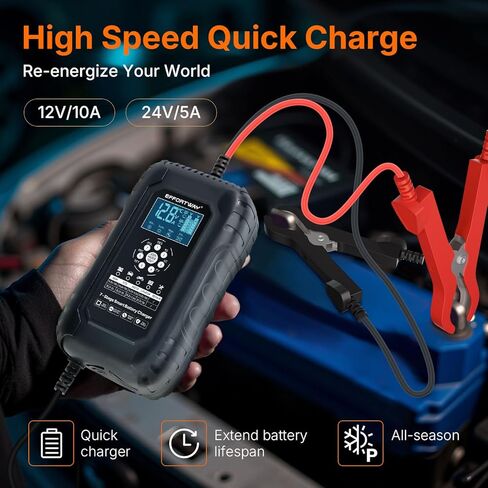 10A 12V/24V Battery Charger, Smart Car Battery Charger, Automotive Battery Trickle Charger, Battery Maintainer and Desulfator for Car Motorcycle Truck Lawn Mower Boat Batteries in Saudi Arabia