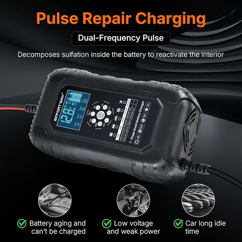 10A 12V/24V Battery Charger, Smart Car Battery Charger, Automotive Battery Trickle Charger, Battery Maintainer and Desulfator for Car Motorcycle Truck Lawn Mower Boat Batteries in Saudi Arabia