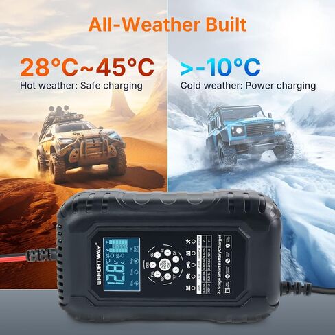 10A 12V/24V Battery Charger, Smart Car Battery Charger, Automotive Battery Trickle Charger, Battery Maintainer and Desulfator for Car Motorcycle Truck Lawn Mower Boat Batteries in Saudi Arabia
