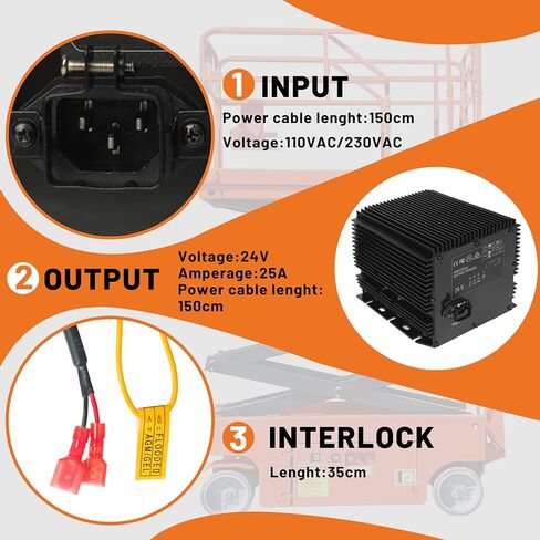 24V 25A Battery Charger Compatible with Genie/Skyjack/JLG Scissor Lifts, Replaces HB600-24B (161827,105739,96211,128537,105739GT), IP67 Waterproof, Fits Genie Gs 1930 & JLG Lift Batteries in Saudi Arabia