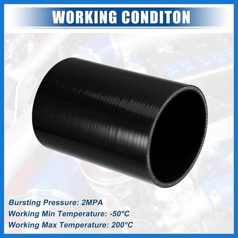 3.75" ID 6" Length 4-Ply Reinforced High Temp Straight Coupler Silicone Reducer Hose Black for Car Intercooler Intake Piping Auto Accessories in Kuwait