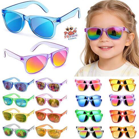 Kids Sunglasses Bulk Party Favors, Neon Polarized UV400 Protection for Boys Girls Ages 3-8, Goodie Bags Stuffers for Birthday Valentine Beach Pool & Classroom Party Supplies (16 Packs) in Saudi Arabia