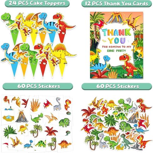 12 Pack Dinosaur Birthday Party Favors Decorations Supplies for Kids, Dino Theme Goodie Bags Fillers with Silicone Fidget Stretch Toys, 3D Dino Boxes, Bubble Wands, Hats, Slap Bracelets, Stickers in Kuwait