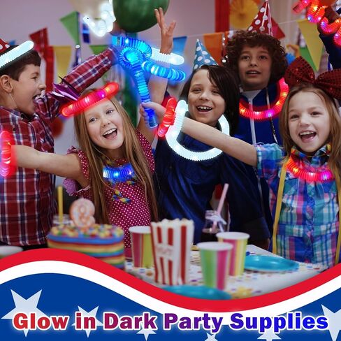 Fourth of July Glow Sticks Accessories for Kids 9 PCS, Red White Blue Light Up Pop Tubes Bracelets Necklaces Toys,4th of July Parade Throws Favors,250th Patriotic Party Supplies for Memorial Day Decor in Kuwait