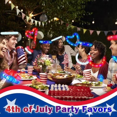 Fourth of July Glow Sticks Accessories for Kids 9 PCS, Red White Blue Light Up Pop Tubes Bracelets Necklaces Toys,4th of July Parade Throws Favors,250th Patriotic Party Supplies for Memorial Day Decor in Kuwait
