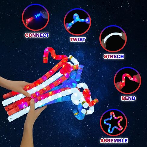 Fourth of July Glow Sticks Accessories for Kids 9 PCS, Red White Blue Light Up Pop Tubes Bracelets Necklaces Toys,4th of July Parade Throws Favors,250th Patriotic Party Supplies for Memorial Day Decor in Kuwait