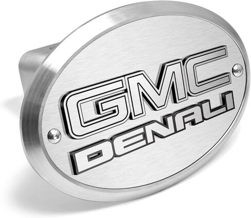 iPick Image for GMC Denali 3D Logo on Brushed Oval Billet Aluminum 2 inch Tow Hitch Cover - Official Licensed in Saudi Arabia