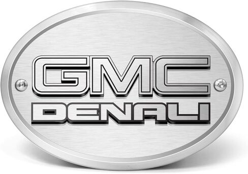 iPick Image for GMC Denali 3D Logo on Brushed Oval Billet Aluminum 2 inch Tow Hitch Cover - Official Licensed in Saudi Arabia