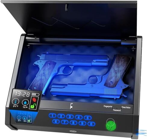 Gun Safes, Biometric Pistol Safe with LCD Display of Temperature Humidity USB Port, Gun Safes 3 Ways Quick Access Fingerprint Handgun Safe for Nightstand Car in Saudi Arabia