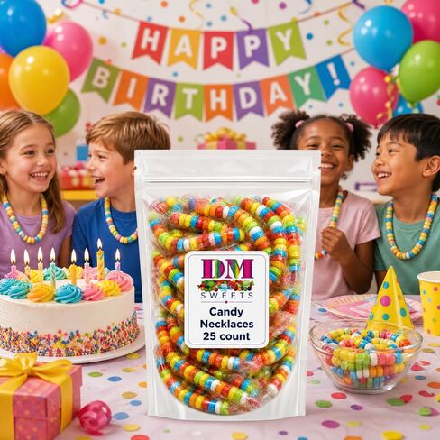 Candy Necklaces – 25 Count Individually Wrapped Edible Jewelry – Retro Candy for Kids, Party Favors, Birthday Goodie Bags, Piñatas, Carnivals, Classroom Rewards, Halloween Treats in Saudi Arabia