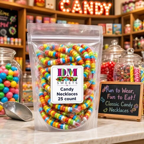 Candy Necklaces – 25 Count Individually Wrapped Edible Jewelry – Retro Candy for Kids, Party Favors, Birthday Goodie Bags, Piñatas, Carnivals, Classroom Rewards, Halloween Treats in Saudi Arabia