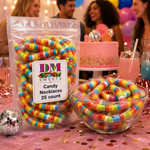Candy Necklaces – 25 Count Individually Wrapped Edible Jewelry – Retro Candy for Kids, Party Favors, Birthday Goodie Bags, Piñatas, Carnivals, Classroom Rewards, Halloween Treats in Saudi Arabia
