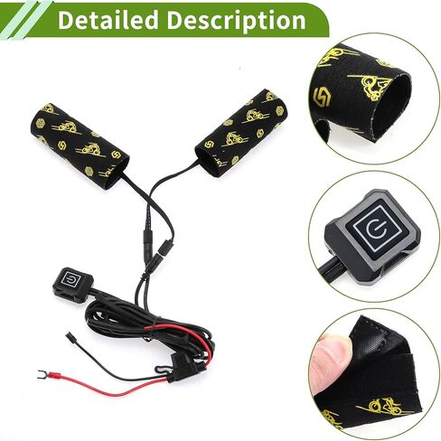 Heated Motorcycle Hand Grips Cover 12V Handlebar Cover 3 Gear Adjustable Temperature Metal Heating Film Cloth 1set Fit for Diameter: 1.2"-1.4" in Kuwait