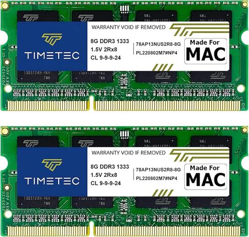 Timetec 16GB KIT(2x8GB) Compatible for Apple DDR3 1333MHz PC3-10600 CL9 for Mac Book Pro (Early/Late 2011 13/15/17 inch), iMac(Mid 2010, Mid/Late 2011 21.5/27 inch), Mac Mini(Mid 2011) MAC RAM Upgrade in Saudi Arabia