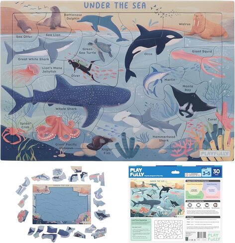‘Under the Sea’ 30 Piece Puzzle with Frame for Kids Ages 3-5 | Lost Piece Guarantee | Unique Shapes | Child-Centric Design | Educational Toy for Cognitive Development, STEM, Fine Motor in Kuwait