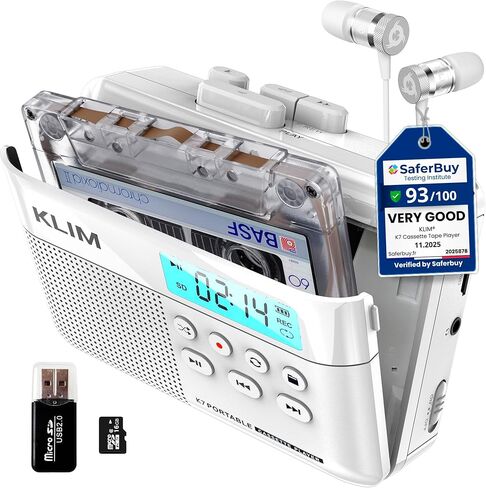 مشغل أشرطة كاسيت KLIM K7 + محول كاسيت إلى MP3 + مشغل كاسيت محمول + مشغل كاسيت Walkman + ميكروفون ومكبر صوت مدمجين + بطارية قابلة للشحن + سماعات أذن + بطاقة SD سعة 16 جيجابايت in Kuwait