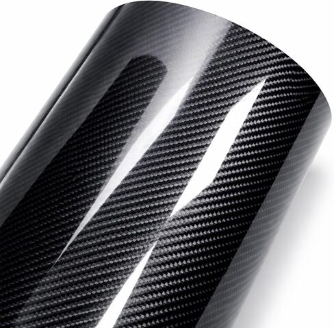 6D Carbon Fiber Vinyl Wrap, Black 1ft x 10ft Glossy Self-Adhesive Decorative Film for Automotive Interior & Home DIY Use, Waterproof Vinyl Sheet in Saudi Arabia