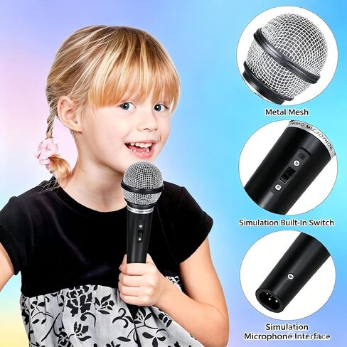 Microphone Toy for Kids Pretend Plastic Prop Fake Microphone for Birthday Party Favors Pretend Play or Costume Prop Teen Boy Girl Gifts (Black-17cm) in Saudi Arabia