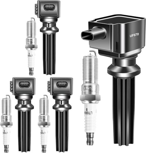 UF670 & LTR6BHX Ignition Coil Pack and Iridium Spark Plugs Set of 4 Automotive Compatible with Ford Focus Edge Explorer Escape Fusion Mustang/Jaguar XE XF/Lincoln MKC MKT MKZ DG546 5C1873 in Saudi Arabia