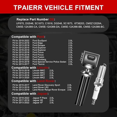 UF670 & LTR6BHX Ignition Coil Pack and Iridium Spark Plugs Set of 4 Automotive Compatible with Ford Focus Edge Explorer Escape Fusion Mustang/Jaguar XE XF/Lincoln MKC MKT MKZ DG546 5C1873 in Saudi Arabia