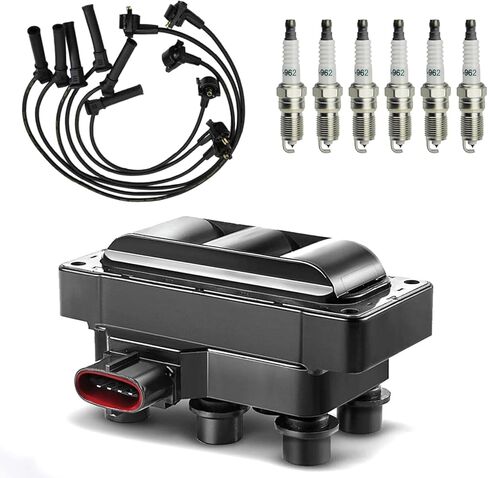 Set of 1 FD480 Ignition Coil Pack & 6 PCS Spark Plugs with Wire Set Compatible with Mazda B3000 Ford Mustang Ranger Mountaineer 1900-2011 2.5L 3.0L 3.2L 4.0L V6 Replacement for DG452 FD490 in Saudi Arabia