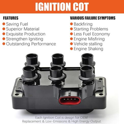 Set of 1 FD480 Ignition Coil Pack & 6 PCS Spark Plugs with Wire Set Compatible with Mazda B3000 Ford Mustang Ranger Mountaineer 1900-2011 2.5L 3.0L 3.2L 4.0L V6 Replacement for DG452 FD490 in Saudi Arabia