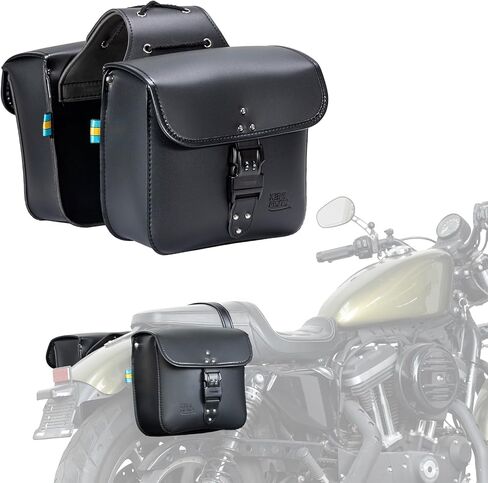 KEMIMOTO Motorcycle Saddlebags Throw Over Saddle bags with lock Small Size Panniers 14L Side Bags for Sportster Softail Dyna Road King Synthetic Leather Universal, 1 Pair, Black in Saudi Arabia