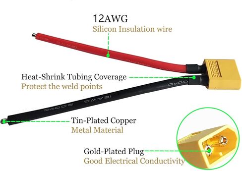 XT60 Plug Connector Female and Male,12AWG XT60 Connector Adapter with 10CM Silicone Wire for RC Lipo Battery Drone.(2Pairs). in Saudi Arabia