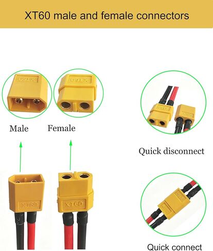 XT60 Plug Connector Female and Male,12AWG XT60 Connector Adapter with 10CM Silicone Wire for RC Lipo Battery Drone.(2Pairs). in Saudi Arabia