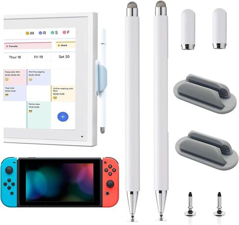 2Pcs Stylus and Mount for Skylight Calendars 15/27 Inch, 2in1 Dual Tip Pen Compatible with Skylight 15.6-Inch,27-Inch Calendar Pen with Holder Mount (2*Stylus+Holder White) in Saudi Arabia