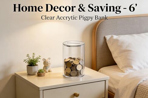 Clear Acrylic Piggy Bank for Adults - Unopenable Money Saving Box Must Break to Open, 6" H x 3.54" D in Kuwait