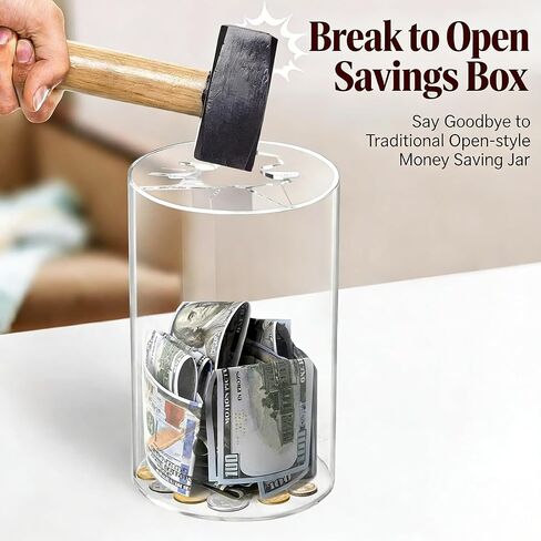 Clear Acrylic Piggy Bank for Adults - Unopenable Money Saving Box Must Break to Open, 6" H x 3.54" D in Kuwait